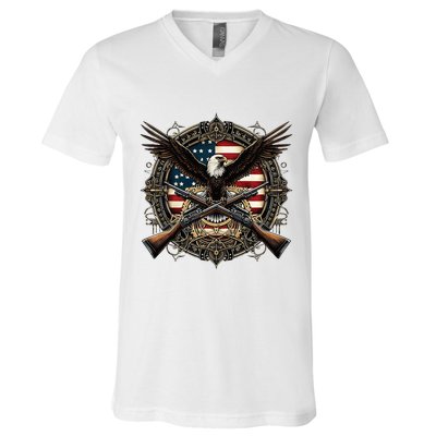 Proud Patriot American Flag Bald Eagle Usa Pride Product V-Neck T-Shirt
