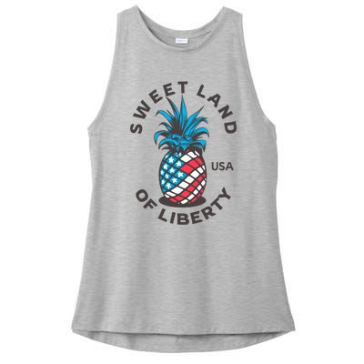 Patriotic Pineapple American Flag Sweet Land Of Liberty Usa Gift Ladies PosiCharge Tri-Blend Wicking Tank