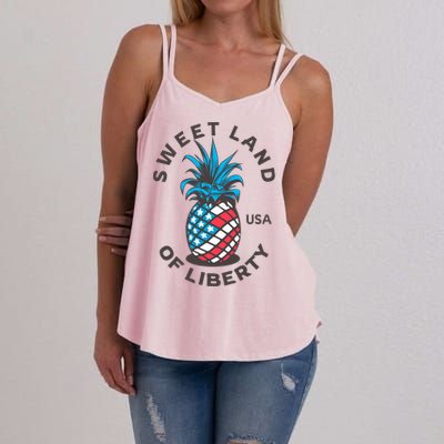 Patriotic Pineapple American Flag Sweet Land Of Liberty Usa Gift Women's Strappy Tank