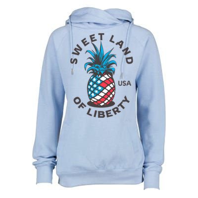 Patriotic Pineapple American Flag Sweet Land Of Liberty Usa Gift Womens Funnel Neck Pullover Hood