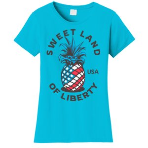 Patriotic Pineapple American Flag Sweet Land Of Liberty Usa Gift Women's T-Shirt