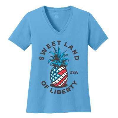 Patriotic Pineapple American Flag Sweet Land Of Liberty Usa Gift Women's V-Neck T-Shirt