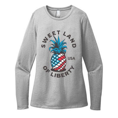 Patriotic Pineapple American Flag Sweet Land Of Liberty Usa Gift Womens CVC Long Sleeve Shirt