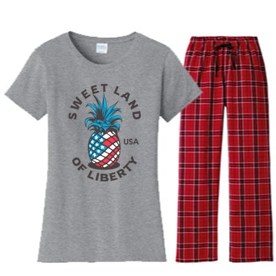 Patriotic Pineapple American Flag Sweet Land Of Liberty Usa Gift Women's Flannel Pajama Set