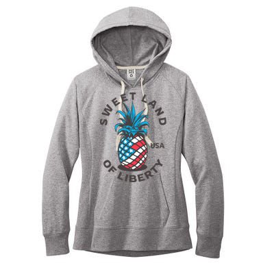 Patriotic Pineapple American Flag Sweet Land Of Liberty Usa Gift Women's Fleece Hoodie