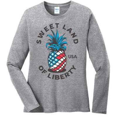 Patriotic Pineapple American Flag Sweet Land Of Liberty Usa Gift Ladies Long Sleeve Shirt