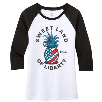 Patriotic Pineapple American Flag Sweet Land Of Liberty Usa Gift Women's Tri-Blend 3/4-Sleeve Raglan Shirt