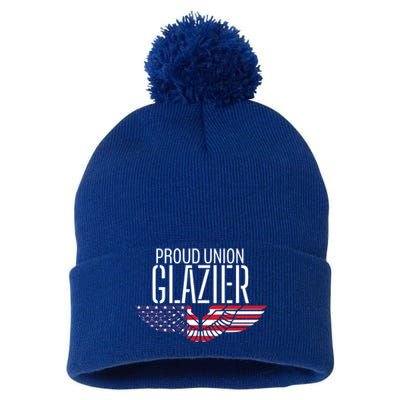 Patriotic Proud American Pro Trade Union Window Glazier Funny Gift Pom Pom 12in Knit Beanie