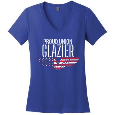 Patriotic Proud American Pro Trade Union Window Glazier Funny Gift Women's V-Neck T-Shirt