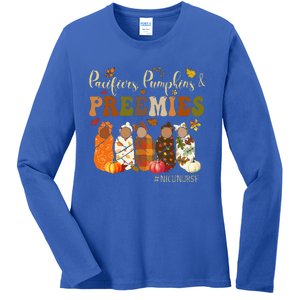 Pacifiers Pumpkins And Preemies Fall Autumn Nicu Nurse Ladies Long Sleeve Shirt