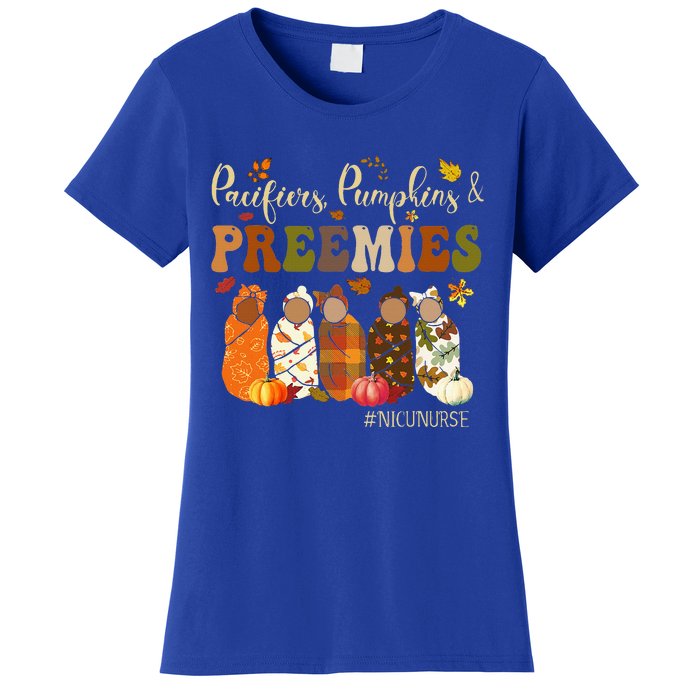 Pacifiers Pumpkins And Preemies Fall Autumn Nicu Nurse Women's T-Shirt