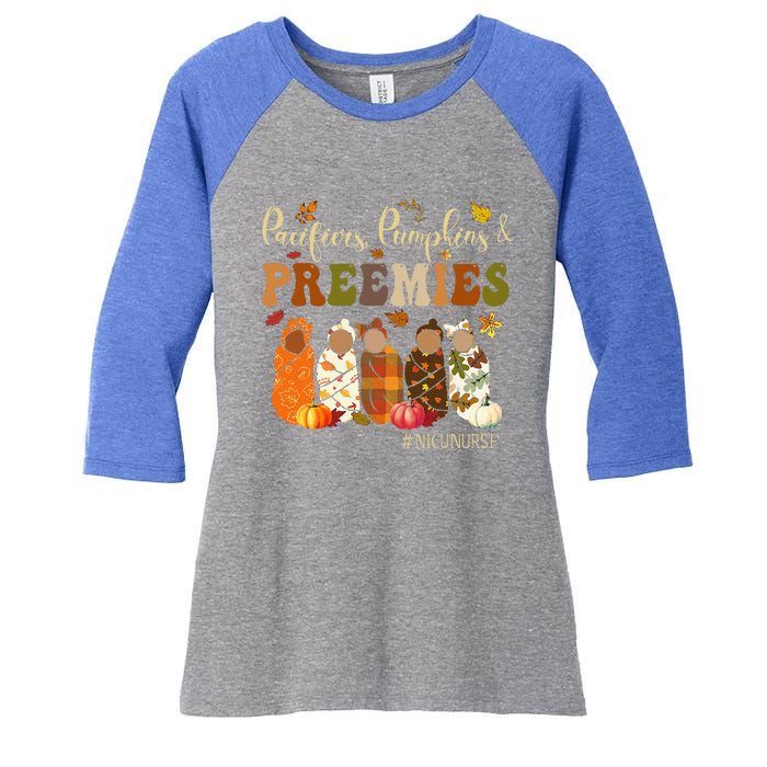 Pacifiers Pumpkins And Preemies Fall Autumn Nicu Nurse Women's Tri-Blend 3/4-Sleeve Raglan Shirt