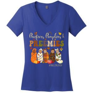 Pacifiers Pumpkins And Preemies Fall Autumn Nicu Nurse Women's V-Neck T-Shirt