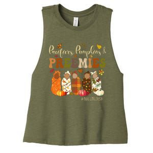 Pacifiers Pumpkins And Preemies Fall Autumn Nicu Nurse Women's Racerback Cropped Tank