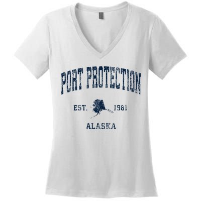 Port Protection Alaska Ak Vintage Athletic Sports Desig Women's V-Neck T-Shirt