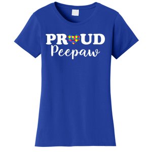 Proud Peepaw Autism Awareness Puzzle Piece Autistic Support Funny Gift Women's T-Shirt