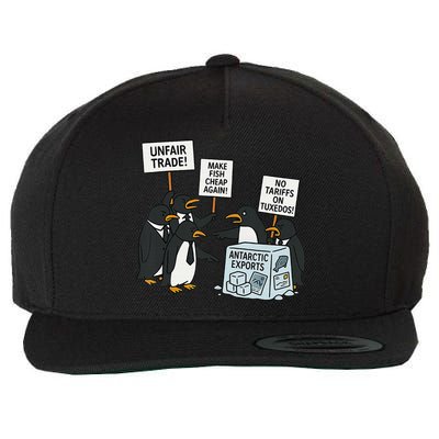 Penguins Protest Against Tariffs Funny Penguin Tariff Wool Snapback Cap