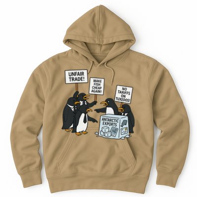 Penguins Protest Against Tariffs Funny Penguin Tariff Hoodie