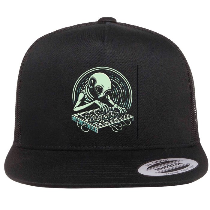 Psytrance Psychedelic Alien Synth Design Flat Bill Trucker Hat