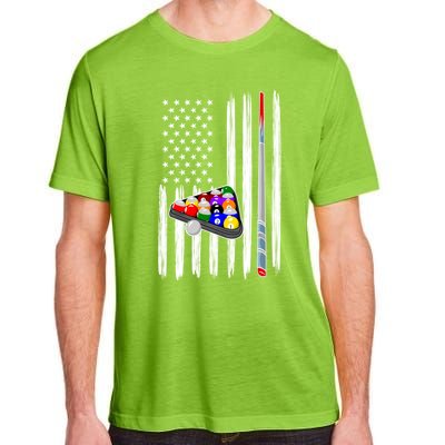 Pool Player Billiards Cue Balls Distressed American Flag Gift Adult ChromaSoft Performance T-Shirt