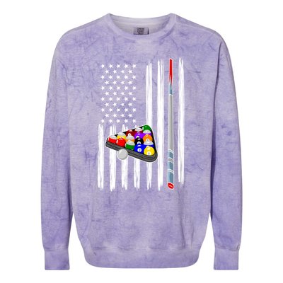 Pool Player Billiards Cue Balls Distressed American Flag Gift Colorblast Crewneck Sweatshirt