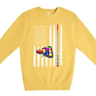 Pool Player Billiards Cue Balls Distressed American Flag Gift Premium Crewneck Sweatshirt