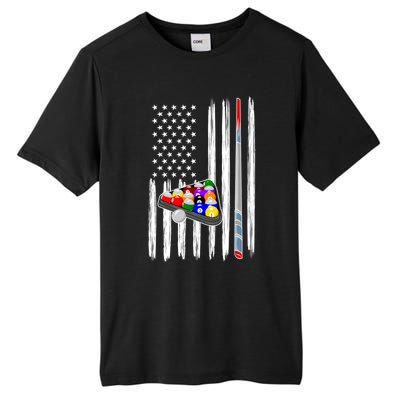 Pool Player Billiards Cue Balls Distressed American Flag Gift Tall Fusion ChromaSoft Performance T-Shirt