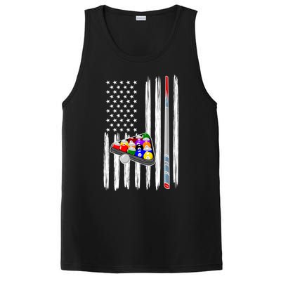 Pool Player Billiards Cue Balls Distressed American Flag Gift PosiCharge Competitor Tank