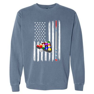 Pool Player Billiards Cue Balls Distressed American Flag Gift Garment-Dyed Sweatshirt