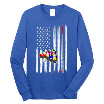 Pool Player Billiards Cue Balls Distressed American Flag Gift Long Sleeve Shirt