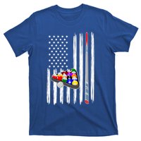 Pool Player Billiards Cue Balls Distressed American Flag Gift T-Shirt