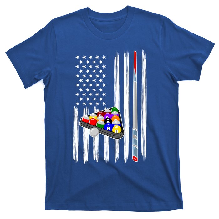 Pool Player Billiards Cue Balls Distressed American Flag Gift T-Shirt