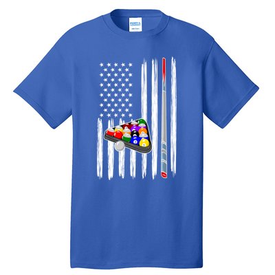 Pool Player Billiards Cue Balls Distressed American Flag Gift Tall T-Shirt