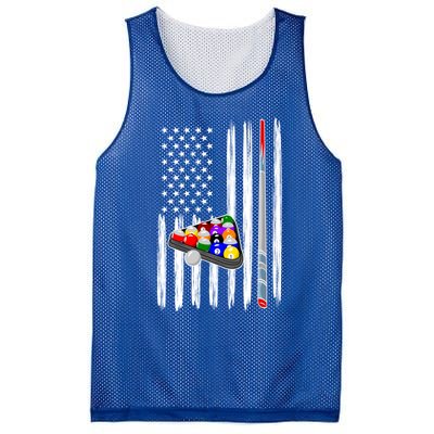 Pool Player Billiards Cue Balls Distressed American Flag Gift Mesh Reversible Basketball Jersey Tank