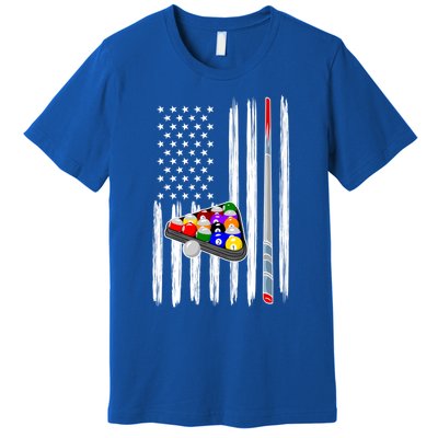 Pool Player Billiards Cue Balls Distressed American Flag Gift Premium T-Shirt