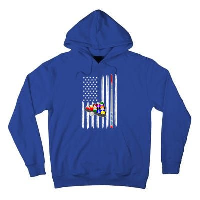 Pool Player Billiards Cue Balls Distressed American Flag Gift Tall Hoodie