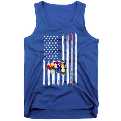 Pool Player Billiards Cue Balls Distressed American Flag Gift Tank Top