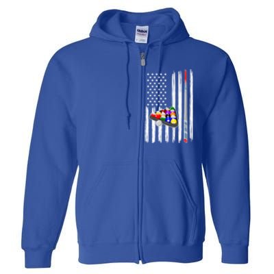 Pool Player Billiards Cue Balls Distressed American Flag Gift Full Zip Hoodie