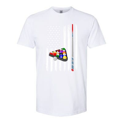 Pool Player Billiards Cue Balls Distressed American Flag Gift Softstyle CVC T-Shirt