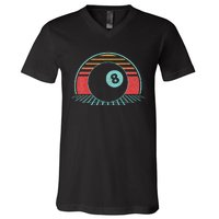 Pool Player Billiards Lover 8 Ball Retro Vintage 80s Style V-Neck T-Shirt