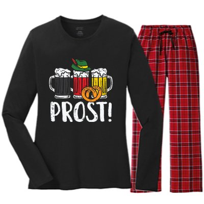 Prost Pretzel Bavarian Beers German Oktoberfest Women's Long Sleeve Flannel Pajama Set 