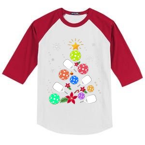 Pickleball Pickle Ball Christmas Tree Kids Colorblock Raglan Jersey