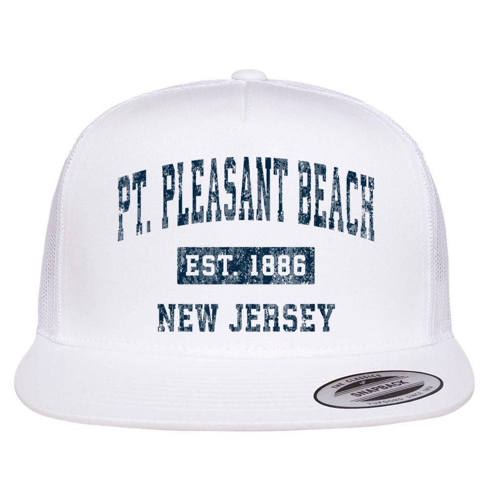 Point Pleasant Beach New Jersey NJ Vintage Sports Design Flat Bill Trucker Hat