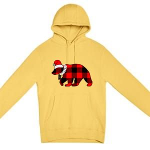 Plaid Polar Bear Christmas Holiday Premium Pullover Hoodie