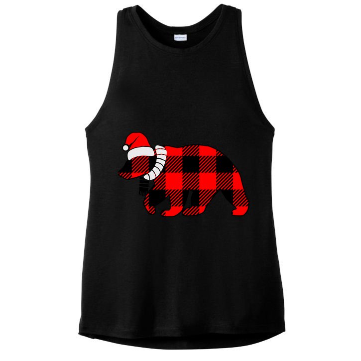 Plaid Polar Bear Christmas Holiday Ladies PosiCharge Tri-Blend Wicking Tank