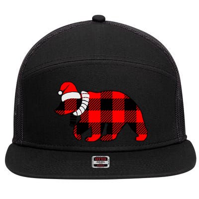 Plaid Polar Bear Christmas Holiday 7 Panel Mesh Trucker Snapback Hat