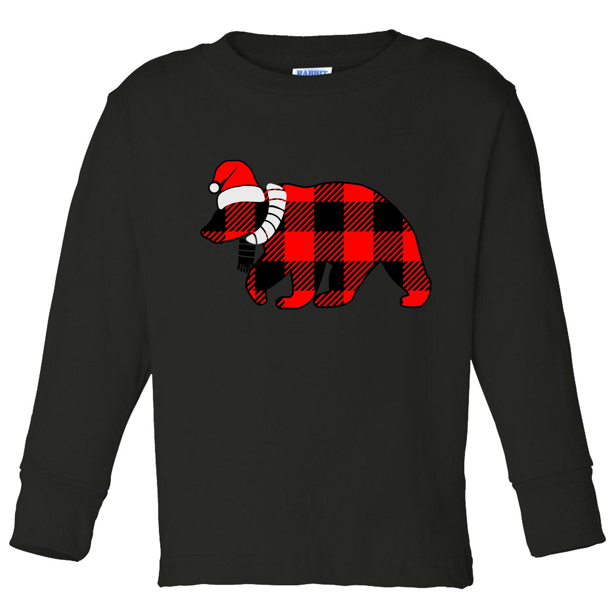 Plaid Polar Bear Christmas Holiday Toddler Long Sleeve Shirt