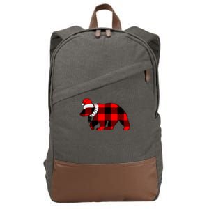 Plaid Polar Bear Christmas Holiday Cotton Canvas Backpack