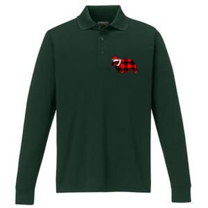 Plaid Polar Bear Christmas Holiday Performance Long Sleeve Polo