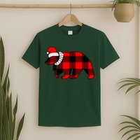 Plaid Polar Bear Christmas Holiday T-Shirt